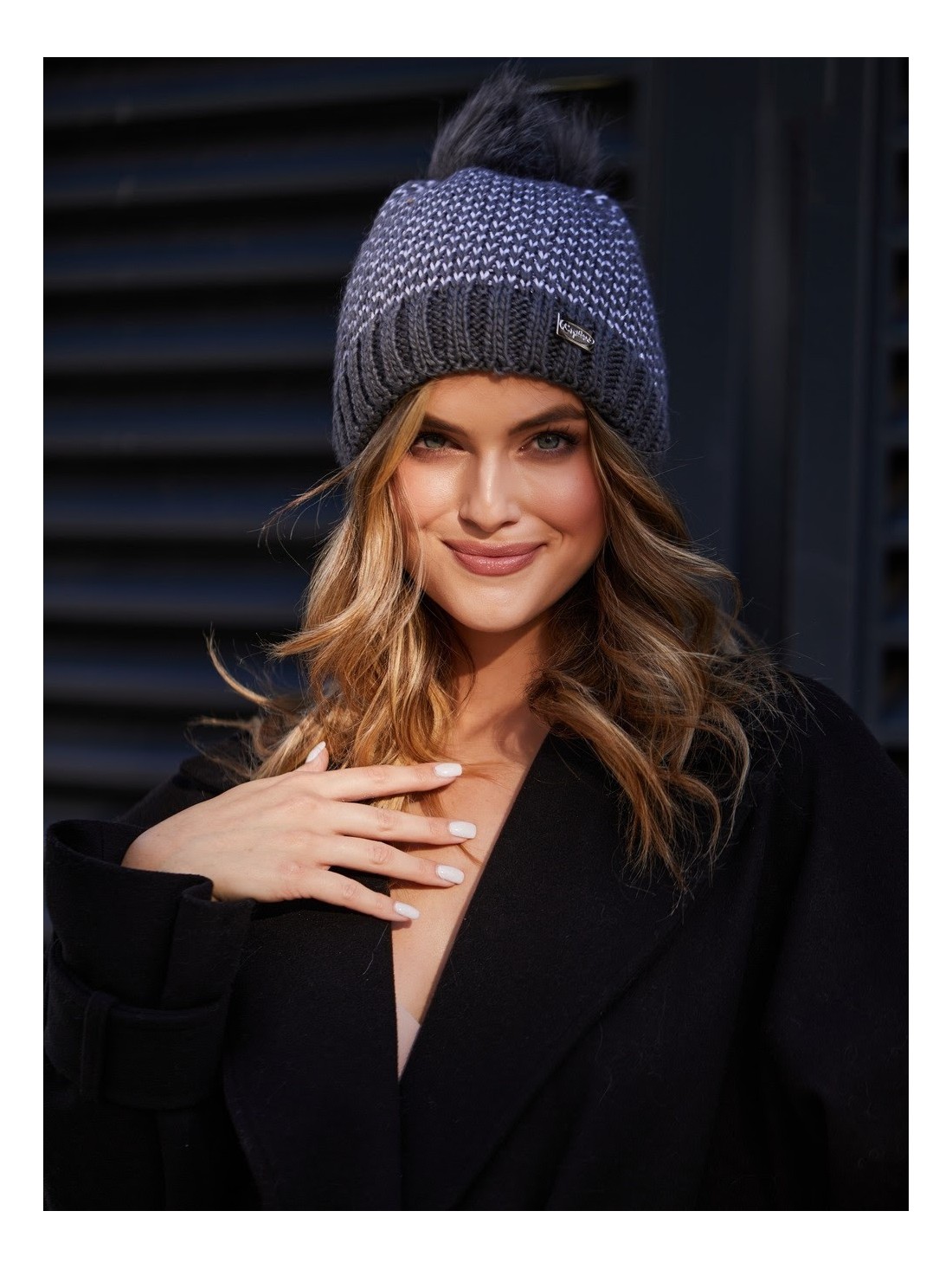 Graphite herringbone winter hat C44 - Online store - Boutique